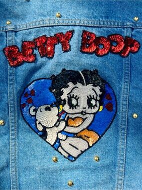 Betty Boop Sequin Heart Beaded Denim Jacket
